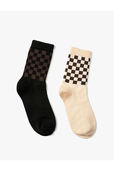 Koton Set de 2 șosete cu model în șah multicolor