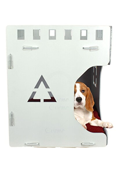 Evene Ahşap Köpek Kulübesi Dekoratif Köpek Evi Beyaz Renk Küp Model