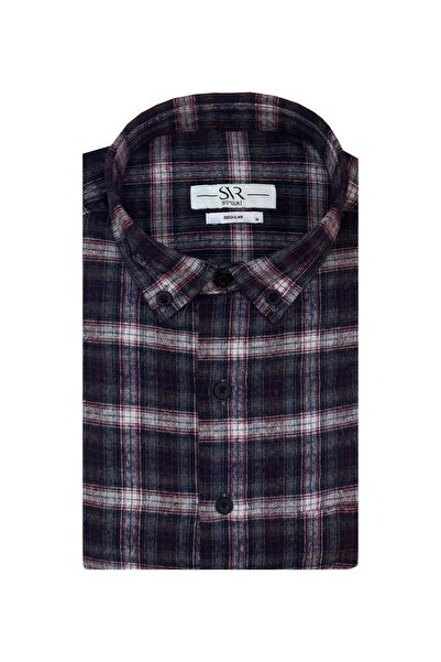 SÜVARİ Cavalry Loose Cut Pocket Burgundy Plaid Flannel Winter Shirt