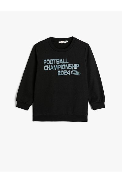 Koton Sweatshirt mit langen Ärmeln, Rundhalsausschnitt, Fußballmotiv, Aufdruck mit detailliertem Band