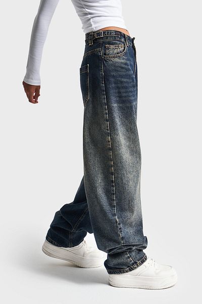 its basic Γυναικείο T.Jeans Χρώμα Super Baggy Fit Ζώνη με λεπτομέρεια τζιν