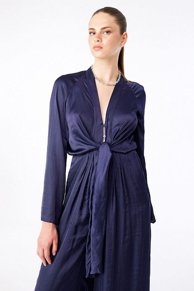 rue. Front Tie Comfortable Form Navy Blue Jumpsuit