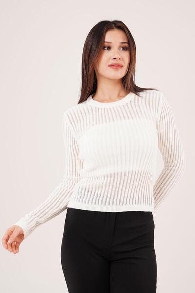 Hipo Trend Bluză Ecru cu mânecă lungă model transparentă