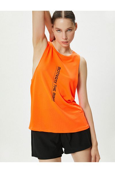 Koton Sleeveless T-Shirt with Window Detail on the Back Crew Neck Print Detail