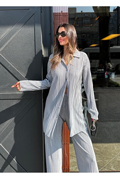 Angel Mia Σετ παντελόνι Lotus πλισέ γκρι