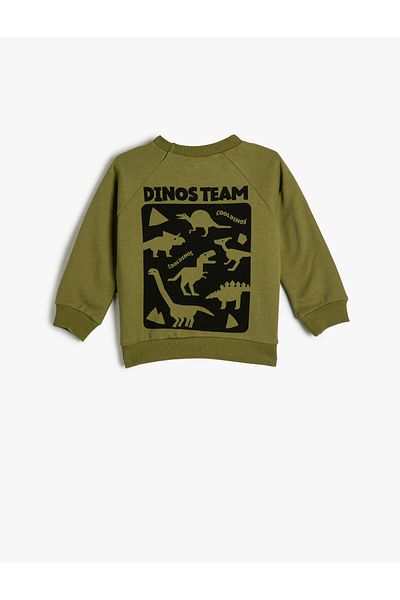Koton Dinosaur Sweatshirt Crew Neck Long Sleeve Raised Cotton