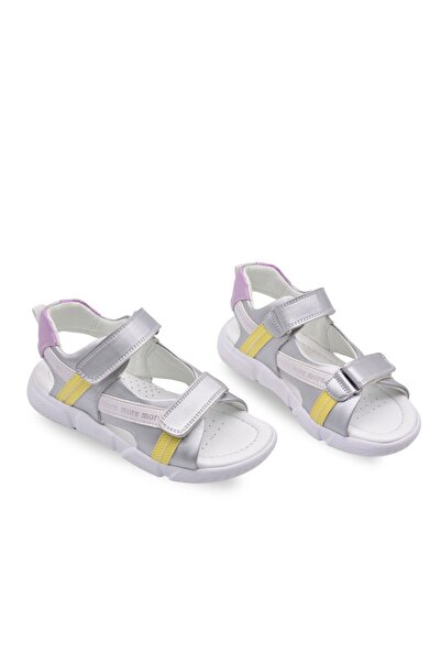 kids A more Jules Çift Cırtlı Deri Kız Çocuk Sandalet Gümüş