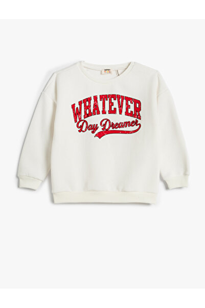 Koton Sweatshirt Şardonlu Bisiklet Yaka Baskılı Pamuklu