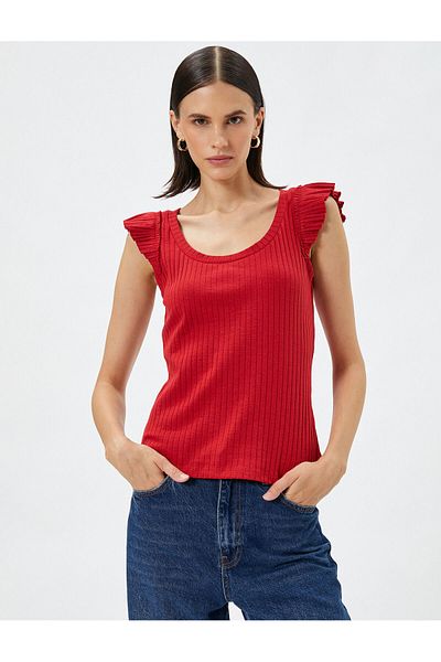 Koton Ribbed Athlete U Neck Sleeves with Ruffle Detail