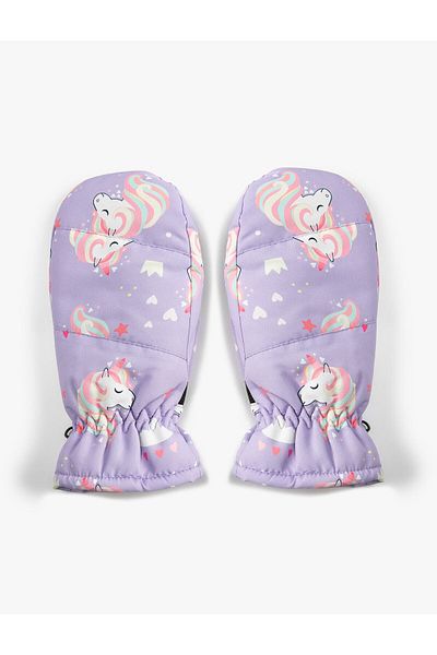 Koton Fingerless Fleece Gloves Unicorn Printed Fleece Lined