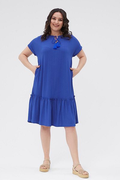 Ebsumu Γυναικεία φούστα Plus Size Πλισέ Λεπτομέρεια Μπλε Φόρεμα