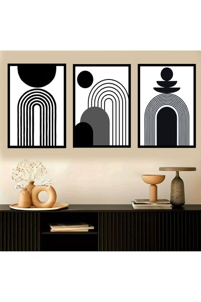 icase Set de 3 tablouri decorative cu concept autentic, cu design geometric, ...