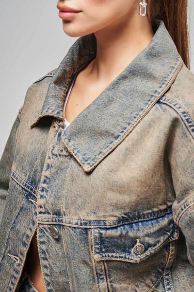 its basic Дамско дънково яке с широка яка, цветно, свободно по дължина