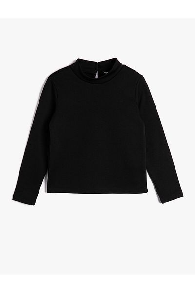 Koton Basic Sweatshirt Long Sleeve High Collar Button Closure at Back