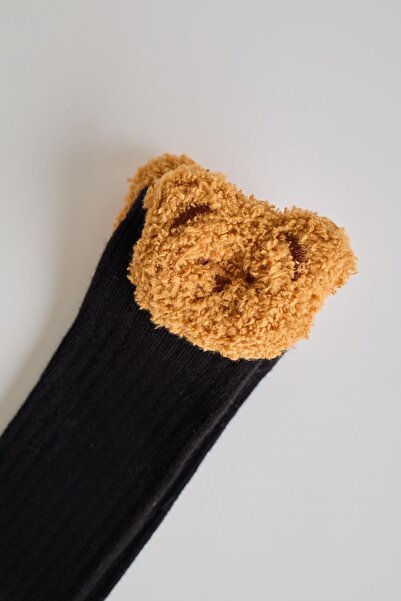 Katia&Bony Black Girl's Knee Socks - Teddy Bear Detail