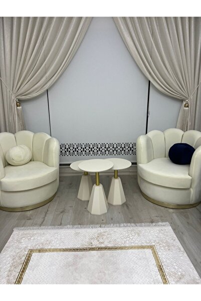 Gold Design Pera Krem Gold Kombini Üçlü Yan Sehpa Zigon 45-50-55 Cm Yükseklik