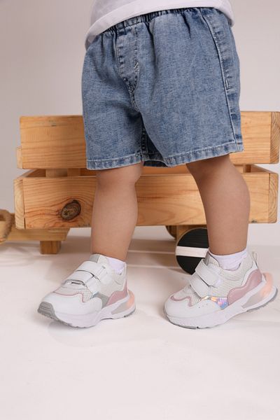 kids A more Ruby Double Velcro Mesh Detailed Leather Girls' Sneakers Pink