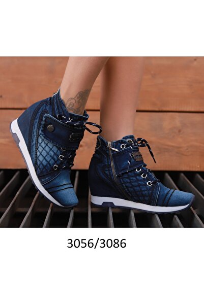 Butik Kadın Kot Bot Gizli Topuk (Dar Kalıp) Bağcık+Fermuar+Çıtçıt Jeanolog 3056