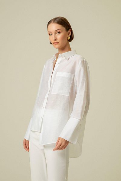 rue. Wide Cuffed Single Pocket White Shirt