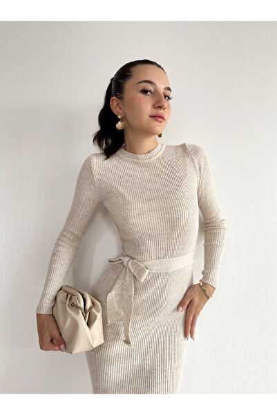 Angel Mia Πλεκτό φόρεμα με ζώνη πέτρα