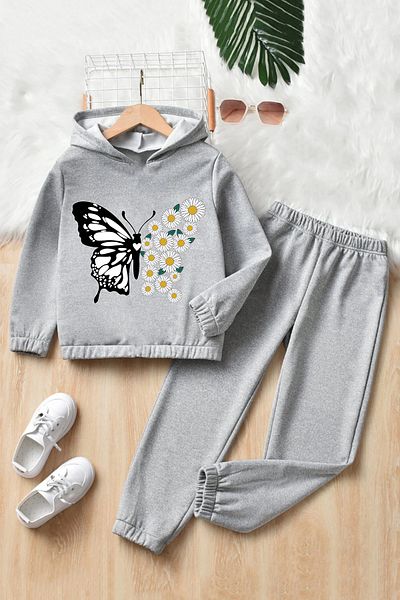 uyguntarz Σετ παιδική άνετη φόρμα με στάμπα Daisy Butterfly