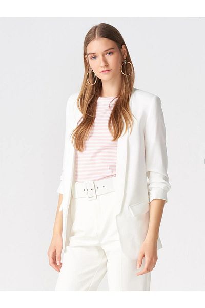 Dilvin Women's Ecru Gathered Sleeve Jacket