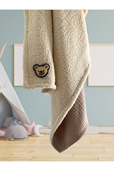 YHH Kids بطانية تيدي قطيفة موسلين لاتيه 120x90 سم