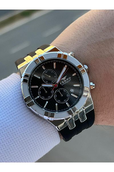 FERRO Silicone Cord Inner Functions Active 30 Mt Water Resistant Men's Wristwatch Efm.11340-Gs