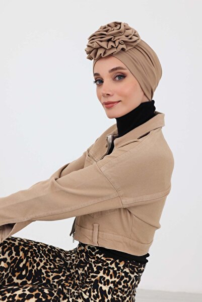 Aisha's Design Turban de iarnă cu trandafiri, b-21ıv, maro lapte