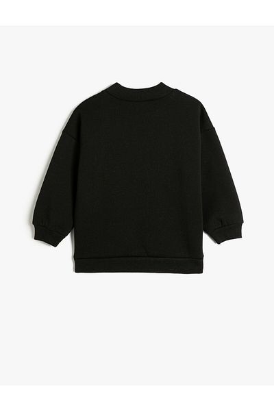 Koton Cat Stamp Sequin Embroidered Sweatshirt Rose Gold Crew Neck