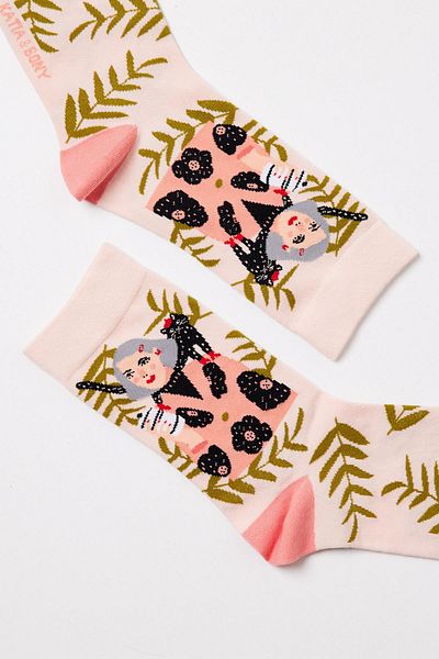 Katia&Bony Women's Sock Ecru with Girl Figure