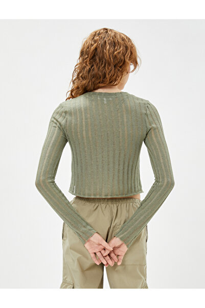 Koton Μακρυμάνικο T-Shirt Slim Fit Crew Lack Openwork