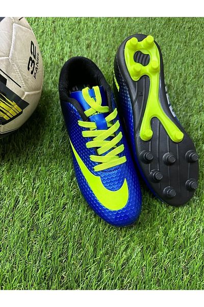 YUSUFSHOES Ghete de fotbal pentru băieți albastre - pantofi de fotbal Astroturf și teren