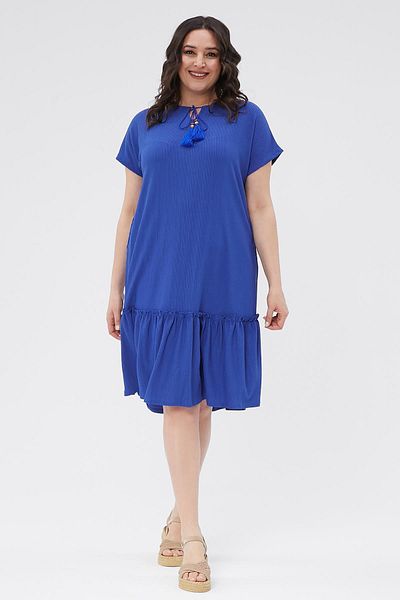 Ebsumu Γυναικεία φούστα Plus Size Πλισέ Λεπτομέρεια Μπλε Φόρεμα