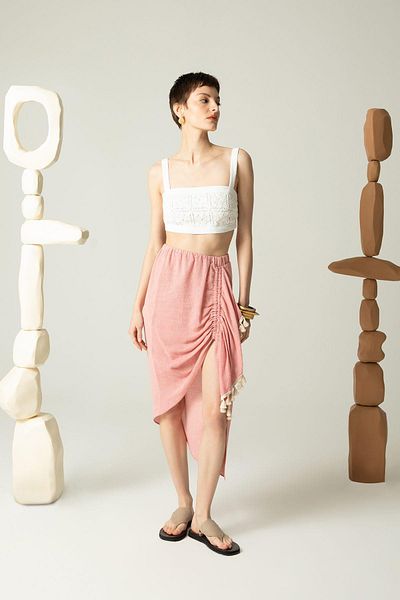 Rue Studio Red Skirt with Draped Tassel Detail