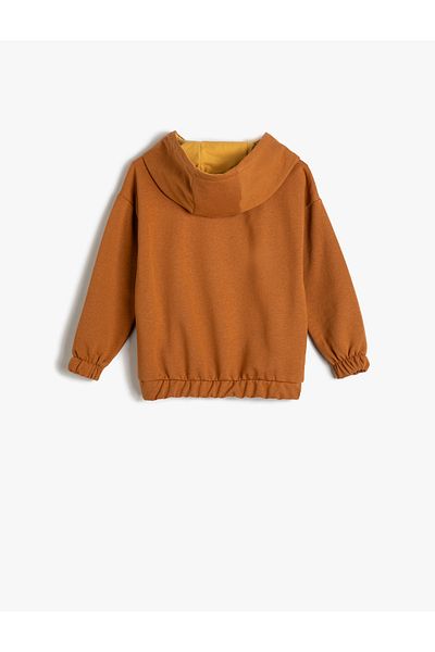 Koton Hooded Sweatshirt Long Sleeve Kangaroo Pocket Slogan Printed Ribbon