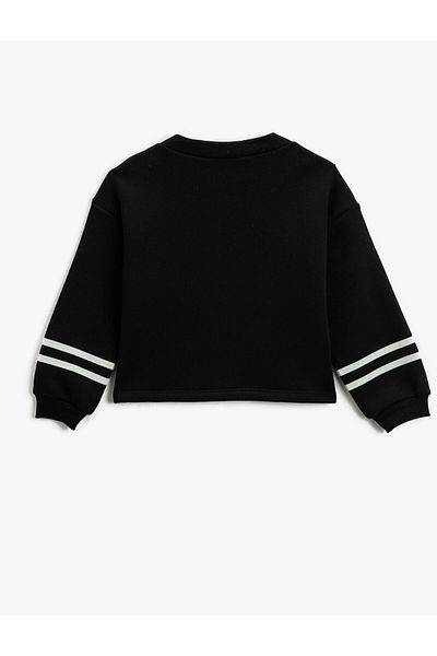 Koton Oversize Crop Sweatshirt - Striped, Detailed, Long Sleeve