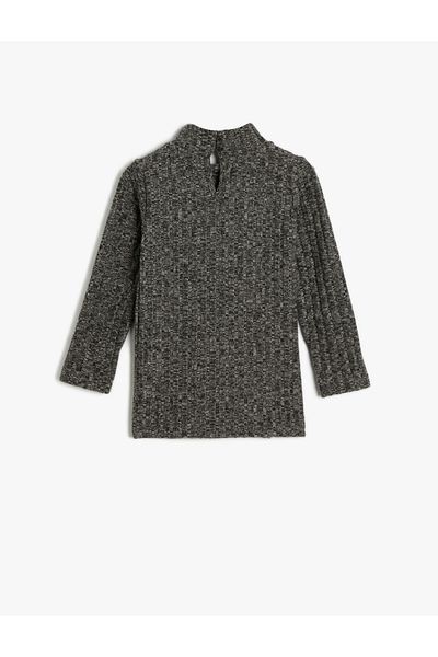 Koton Turtleneck T-Shirt Long Sleeve Ribbed Button Closure on the Back