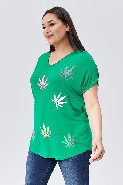 Ebsumu Πράσινη Μπλούζα Plus Size - Neon Stone Printed