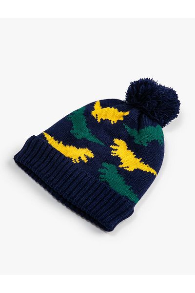 Koton Knitwear Beret with Dinosaur Pattern and Pompom Detail