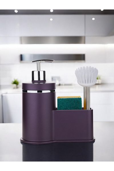okacih 300 ml Detergent Dispenser Soft Colored Liquid Soap Dispenser - with Chamber, Brush Sponge, Not