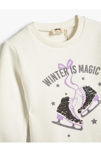 Koton Sweatshirt Ice Skating Sequined Embroidered Glitter Raised Cotton