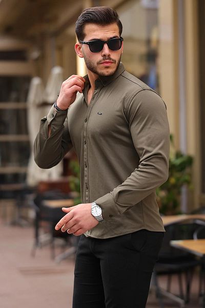 MİSHAR İTALİA Ανδρικό πουκάμισο Basic Khaki