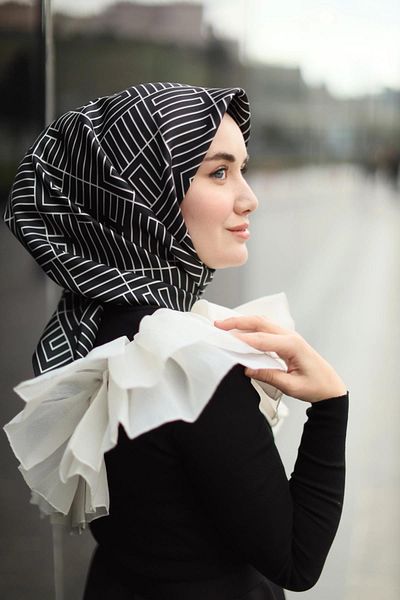 Silk Home Tivil Black Patterned Silk Scarf 11390-01