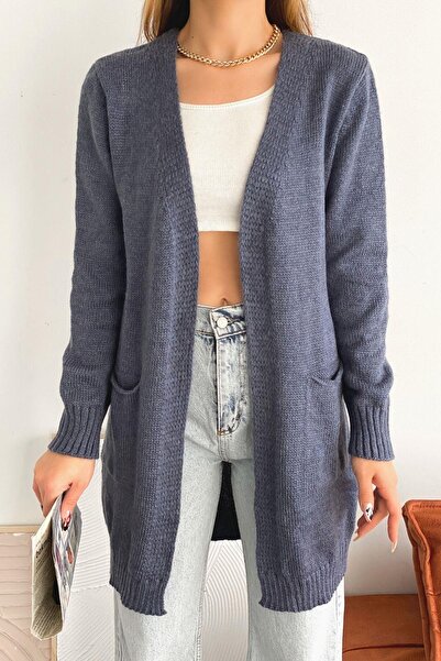 Mossta Довгий кардиган з кишенями кольору нафти