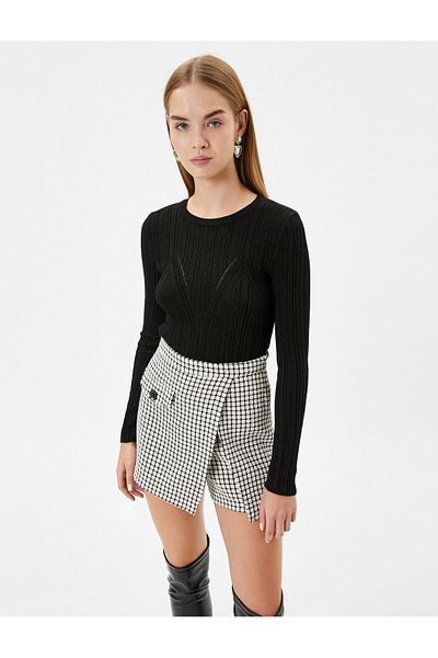 Koton Slim Fit Strickpullover Langarm Rundhals Lurex Detail