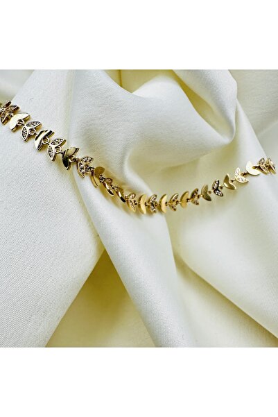 Adel Gold 14 Ayar Kadın Taşlı Başak Yaprak Model Kolye-16,60-Gr