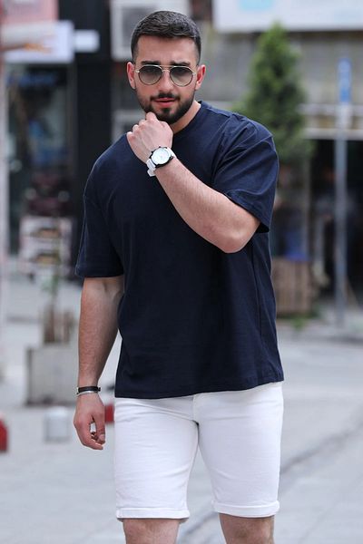 MİSHAR İTALİA Ανδρικό μπλουζάκι Navy Blue Crew Neck Lycra