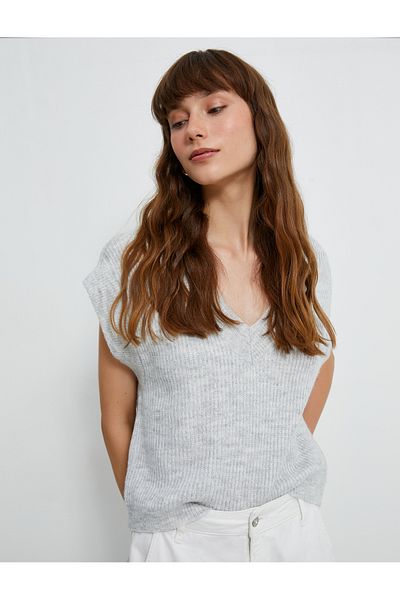 Koton V-Neck Sweater Knitted Ribbed