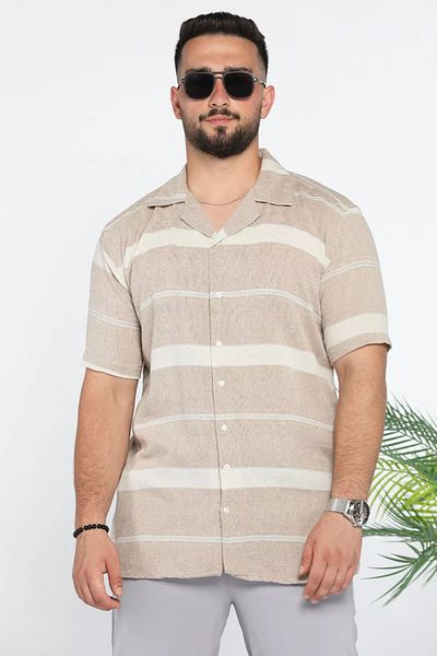 MİSHAR İTALİA Λινό πουκάμισο με σχέδιο Mink Slim Fit